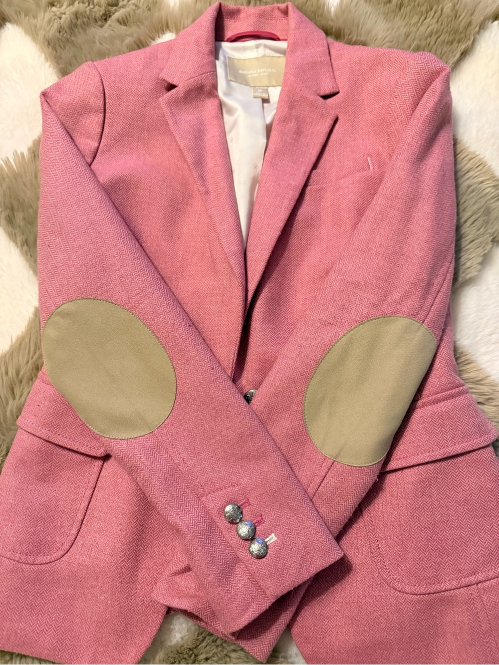 Banana Republic Pink Blazer with Tan Elbow Patches